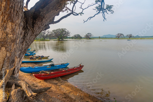 Fishing boats at Tissa Weva lake at Sri Lanka photo