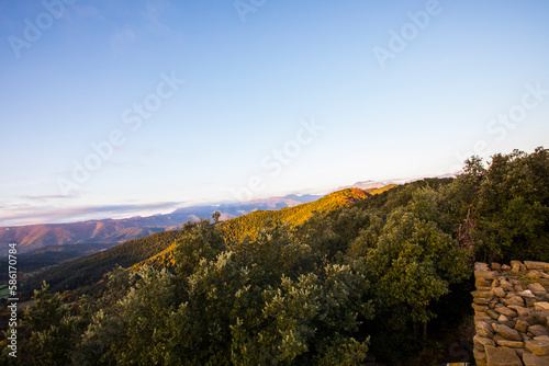 Autumn sunrise in the top of mountain in La Garrotxa  Spain