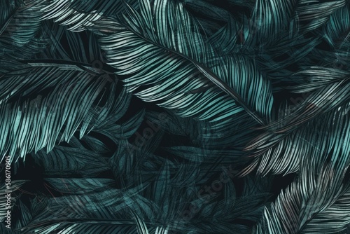 Illustration of Close-Up View of Vibrant Green Leaves in Nature created with Generative AI technology © AkuAku