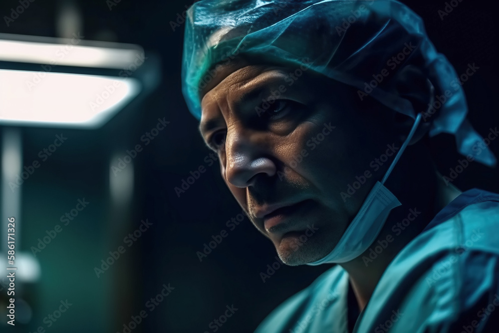 male doctor surgeon in clinic in operating room. Generative AI male doctor surgeon in clinic in operating room. Generative AI