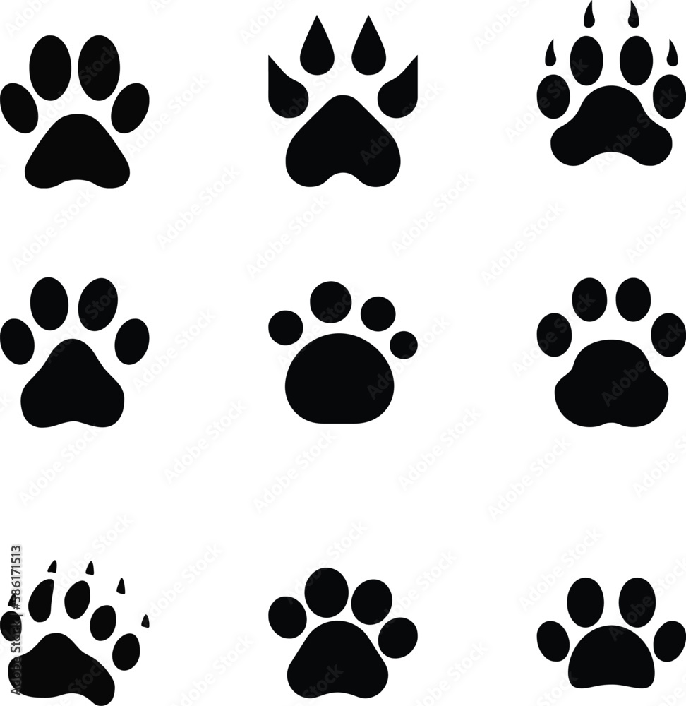 Fototapeta premium Paw Print Icon Flat Line Art Set Paw logo icon of pet vector stock illustration