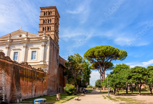 Photography Basilica dei Santi Bonifacio e Alessio on Aventine hill in Rome, Italy