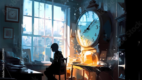 A clock ticking away the minutes, symbolizing time. digital art illustration. generative AI.