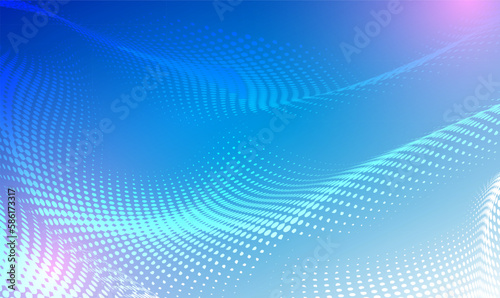 Vector wave of white particles on blue background. Technology backdrop. Pattern for presentations. 3D glowing abstract digital wave particles. Digital future technology concept. Vector illustration