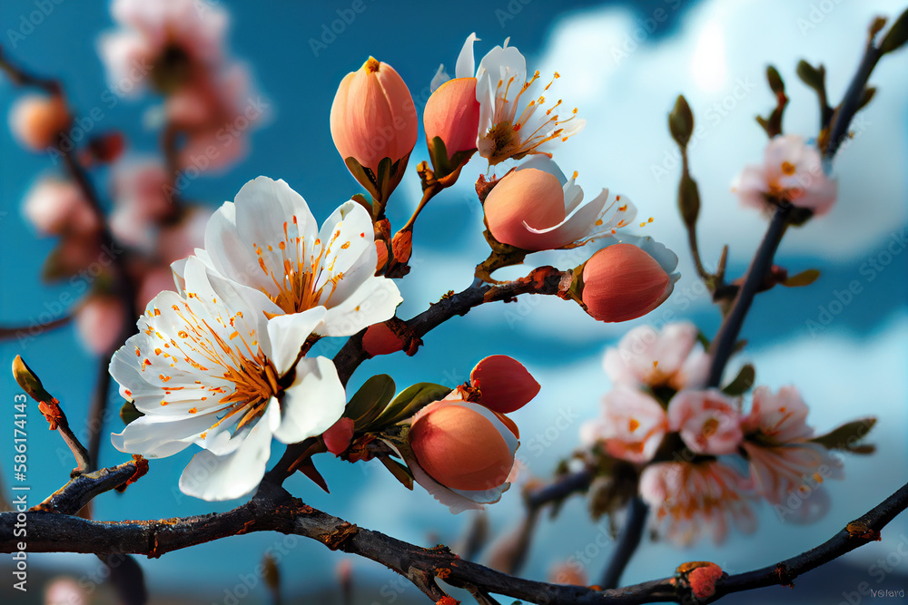 AI generates illustrations peach blossom