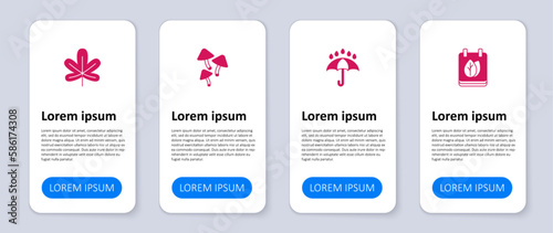 Set Calendar with autumn leaves, Umbrella and rain drops, Mushroom and Chestnut leaf. Business infographic template. Vector