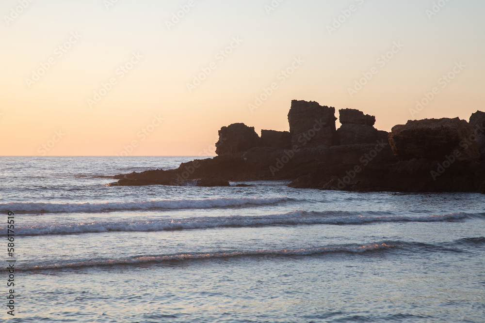 Rock out to sea at Castelejo; Beach; Algarve; Portugal
