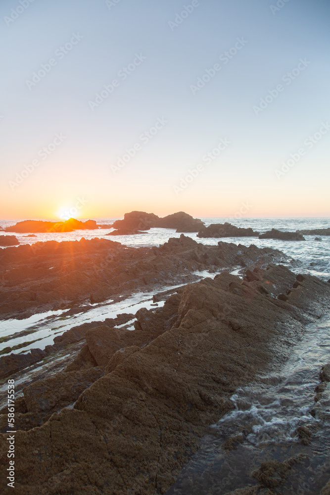 Sunset on Rock Formation at Castelejo Beach; Algarve; Portugal