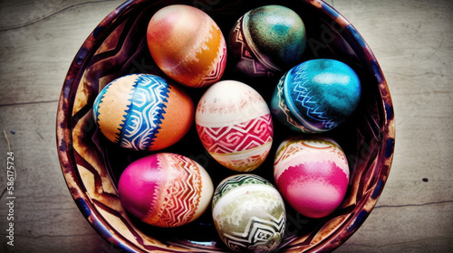 Colored Easte Eggs on Basket