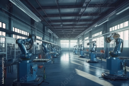 havy industry factory with robots, ai generative