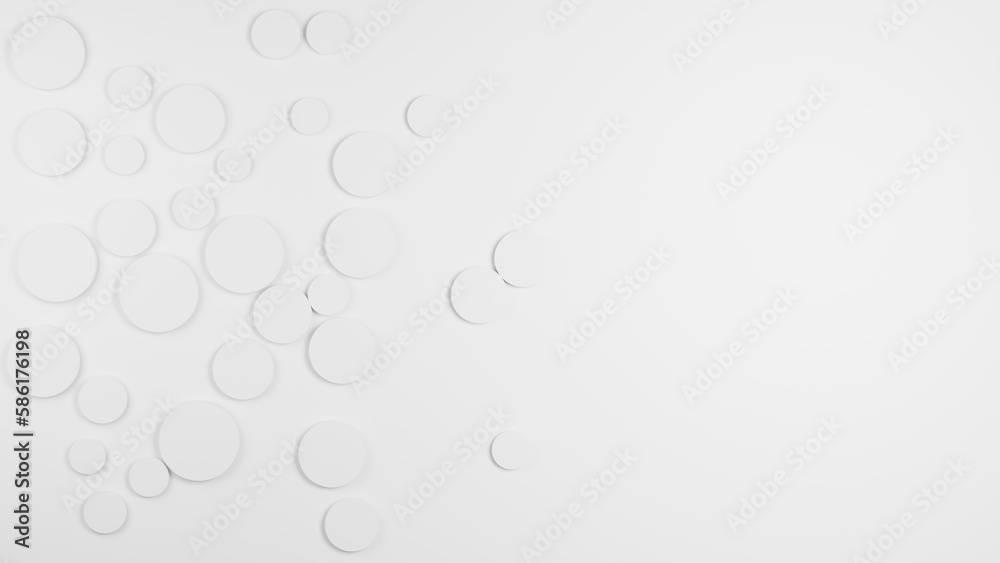 Abstract 3d-illustration as a rendering of random sized white circle bowl shaped background wallpaper banner pattern with copy space beside