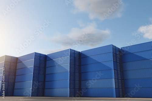 Freight blue containers in a harbor