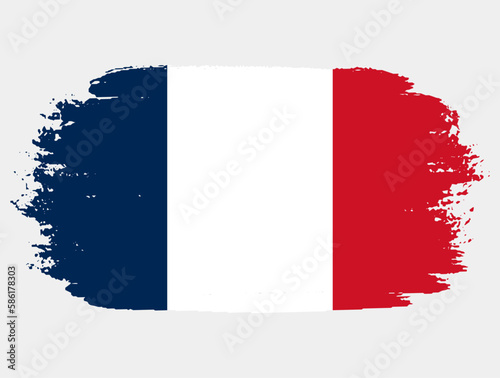 Artistic grunge brush flag of France isolated on white background. Elegant texture of national country flag