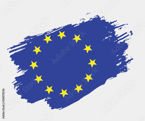Artistic grunge brush flag of European Union isolated on white background. Elegant texture of national country flag