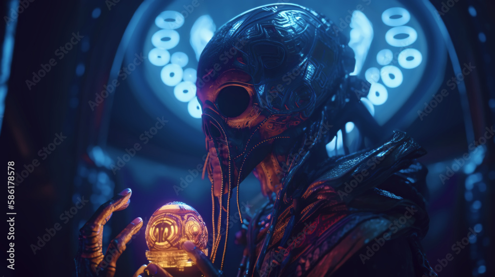 illustration alien shaman oracle manipulates psychic energy