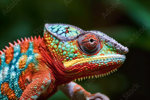 Close up of colorful chameleon
