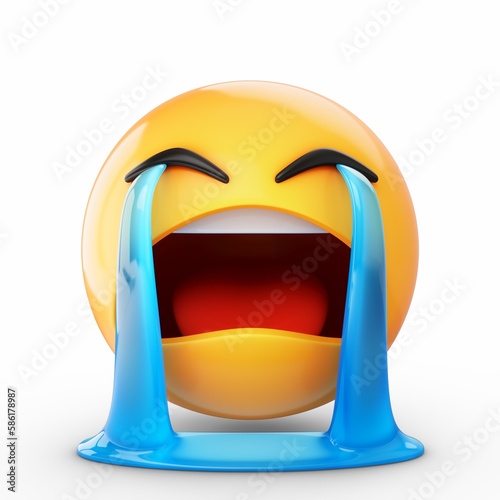 3D Rendering crying emoji isolated on white background