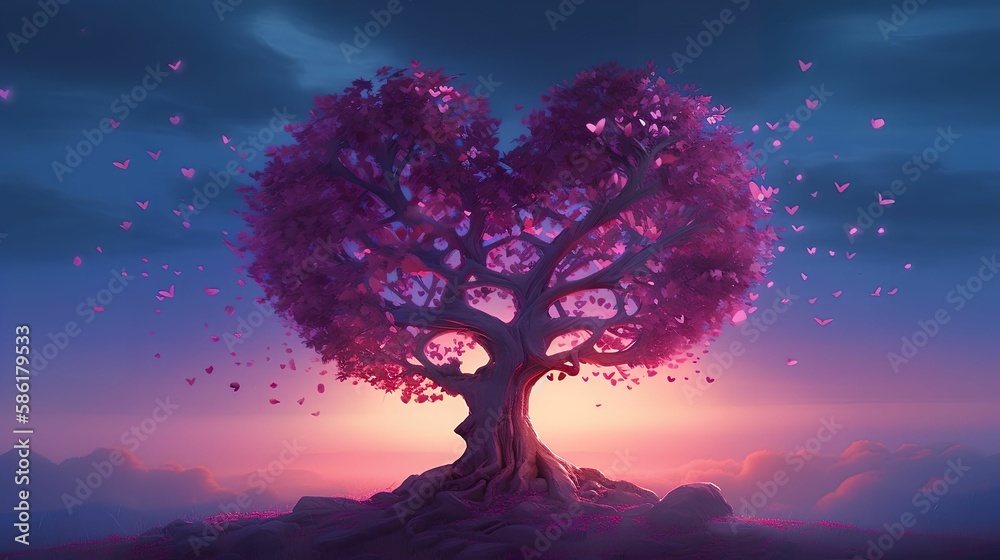 Heart Tree Background, Image Ai Generated