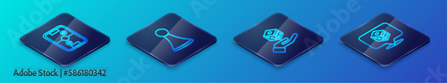 Set Isometric line Game dice, Air hockey table, and Chip for board game icon. Vector