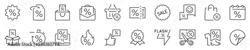 Line icons about discounts and offers thin line icon set. Symbol collection in transparent background. Editable vector stroke. 512x512 Pixel Perfect.