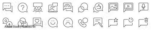 Chat bubbles, communication concepts thin line icon set. Symbol collection in transparent background. Editable vector stroke. 512x512 Pixel Perfect.