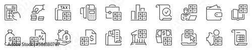Accounting, finances conceps thin line icon set. Symbol collection in transparent background. Editable vector stroke. 512x512 Pixel Perfect.