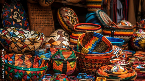 Colorful African Market with traditional crafts and music, showcasing the beauty and diversity of African culture ai generated