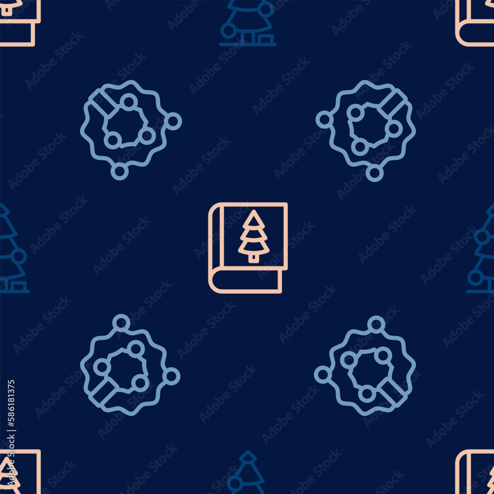 Set line Christmas tree, wreath and book on seamless pattern. Vector Set line Christmas tree, wreath and book on seamless pattern. Vector