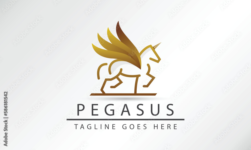 Obraz premium Vector Logo Illustration Pegasus Gradient Gold Style.