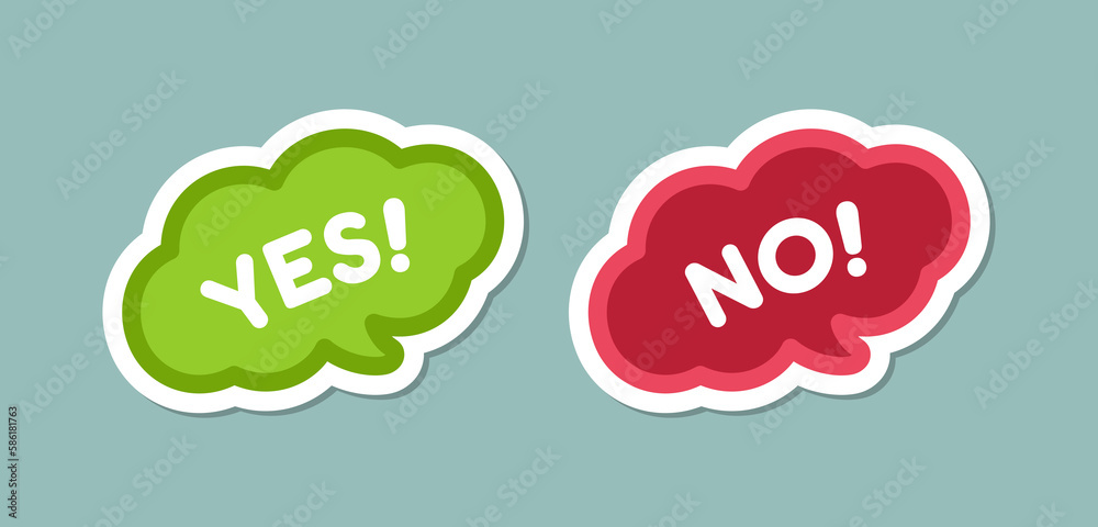 Yes and no chat speech bubble icon set. Cute black text lettering vector illustration. Yes and no chat speech bubble icon set. Cute black text lettering vector illustration.
