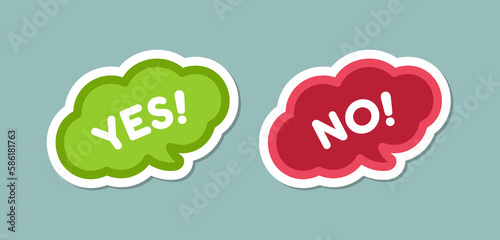 Yes and no chat speech bubble icon set. Cute black text lettering vector illustration.