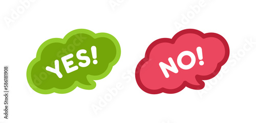 Yes and no chat speech bubble icon set. Cute black text lettering vector illustration.