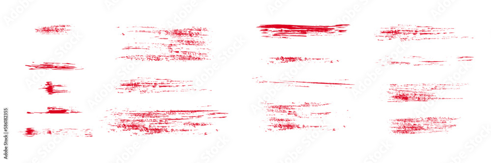 Red brush stroke set. Collection of painted grunge stripes. Ink paint Red brush stroke set. Collection of painted grunge stripes. Ink paint
