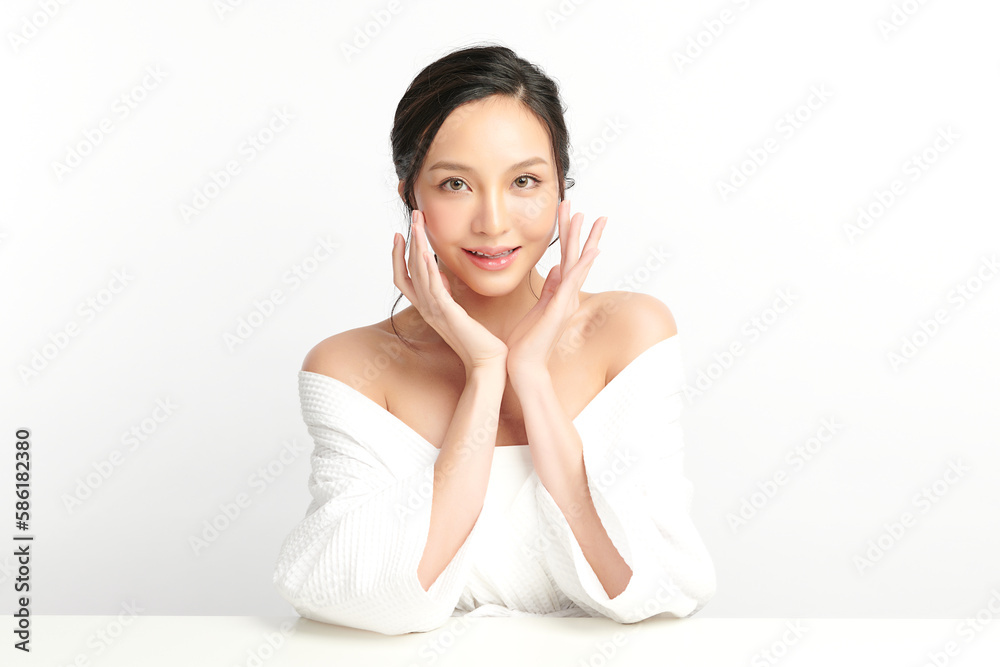 Beautiful young asian woman with clean fresh skin on white background, Face care, Facial treatment, Cosmetology, beauty and spa, Asian women portrait. Beautiful young asian woman with clean fresh skin on white background, Face care, Facial treatment, Cosmetology, beauty and spa, Asian women portrait.