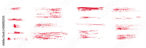 Red brush stroke set. Collection of painted grunge stripes. Ink paint