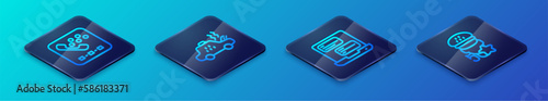 Set Isometric line Taxi mobile app, call telephone service, rating and Broken taxi car icon. Vector
