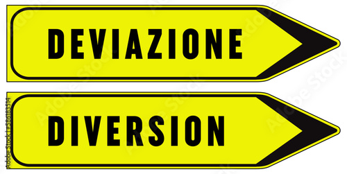 Segnali per cantieri temporanei, Deviazione, Diversion, cantiere, edifici, cartello, edilizia, lavori, strada, avviso, segnaletica, ponteggi, aziende, cantieri, città, palazzi