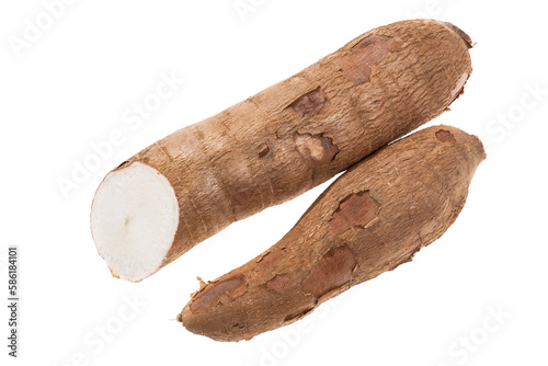 Cassava Raw Tuber - Manihot Esculenta; On White Background