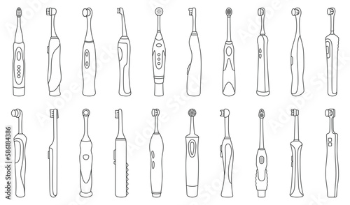 Toothbrush electric of dental vector outline icon set . Collection vector illustration brush of dental on white background.Isolated outline illustration icon set of toothbrush for web design.