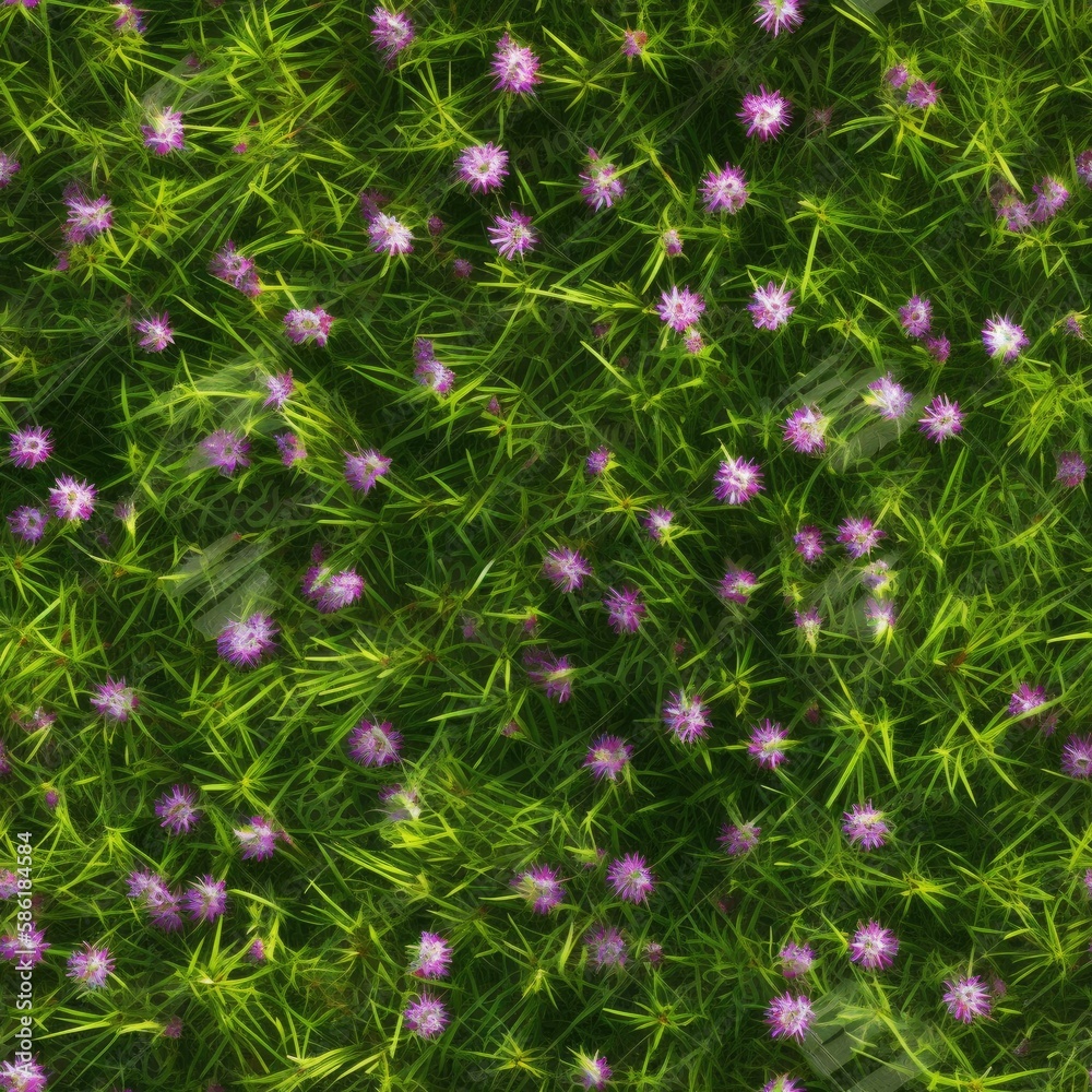Seamless grass herb turf with soft pink flowers texture Generative AI Illustration Seamless grass herb turf with soft pink flowers texture Generative AI Illustration