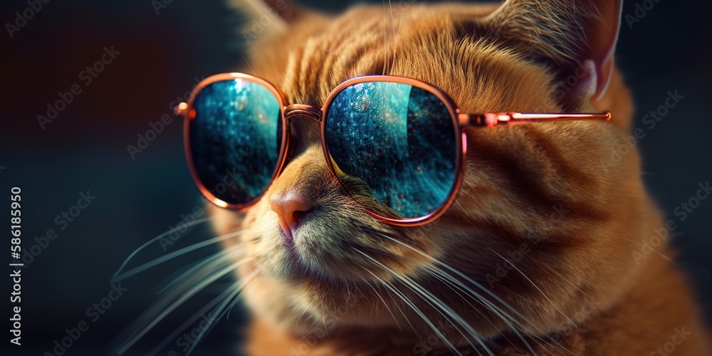 Portrait of a funny cat in sunglasses isolated on a bright background. Generative AI