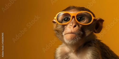 Portrait of a funny monkey in sunglasses isolated on a bright background. Generative AI