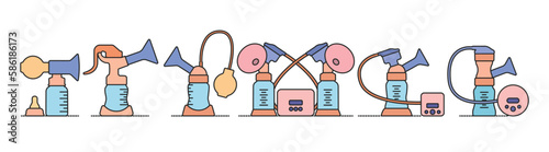 Breast pump color set icon. Vector illustration breastmilk on white background . Isolated vector color set icon breast pump.