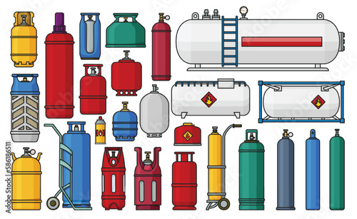 Gas cylinder vector color set icon. Vector illustration ipg container on white background. Isolated color set icon gas cylinder .