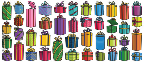 Christmas of gift box vector color set icon. Isolated color icon christmas and holiday box.Vector illustration xmas gift and surprise on white background .
