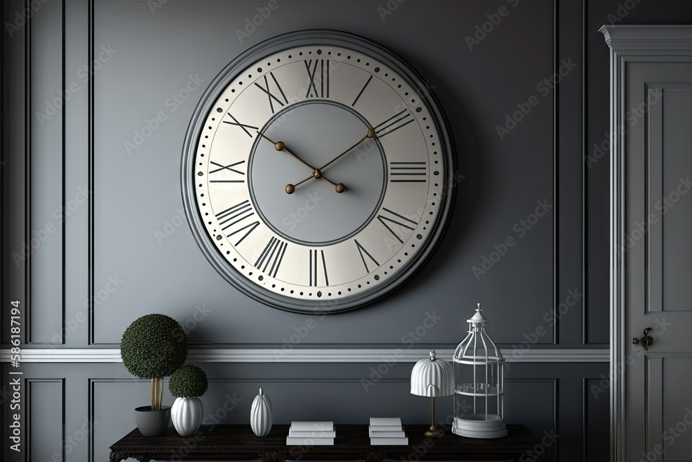 Minimalistic photo of a modern white clock with large numbers hanging