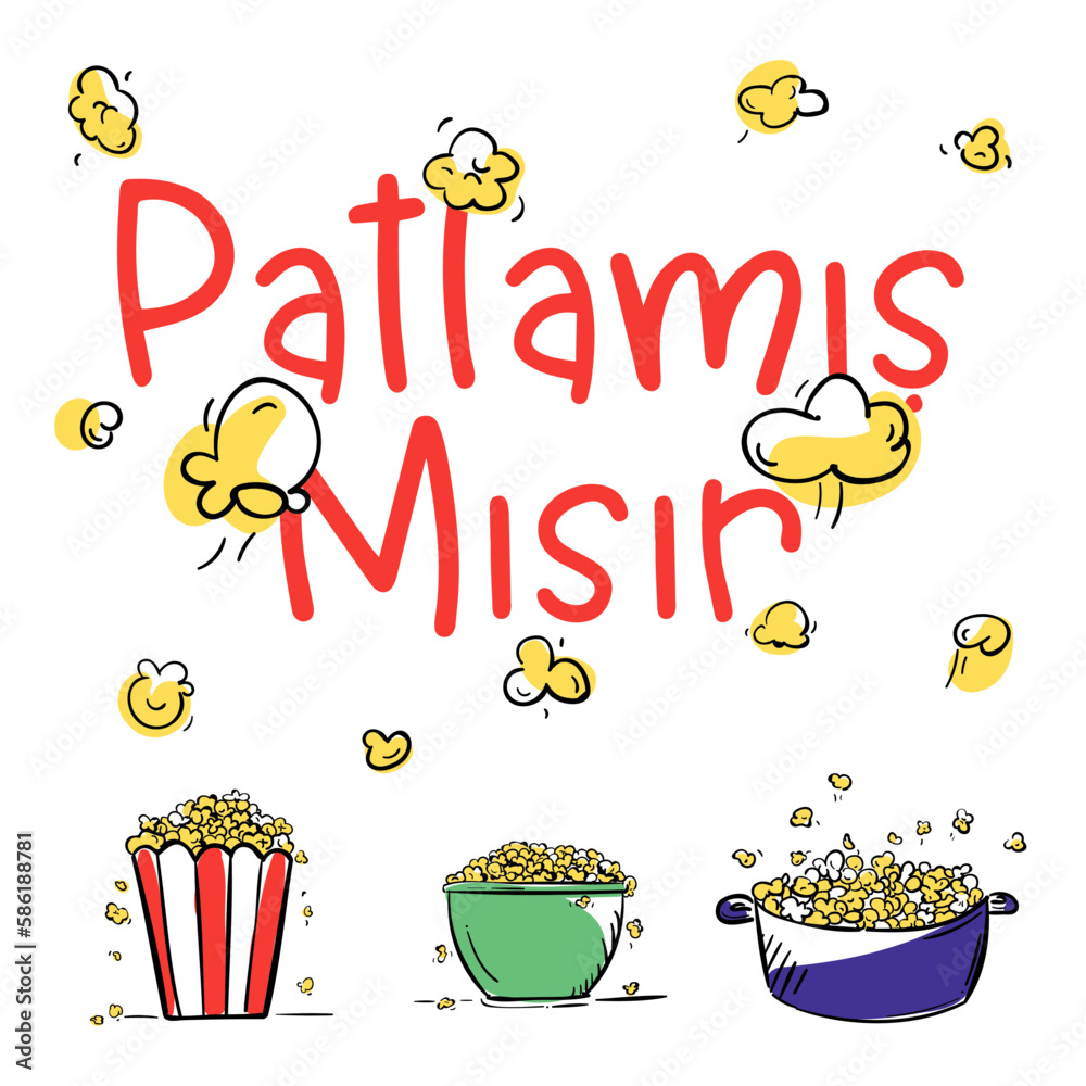 Naklejka premium Patlamış Mısır İkon - Popcorn Icon