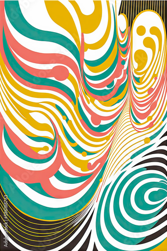 Colorful Yellow, teal and pink vector line art, rainbow wave, retro vintage decoration, phone Wallpaper (generative AI)