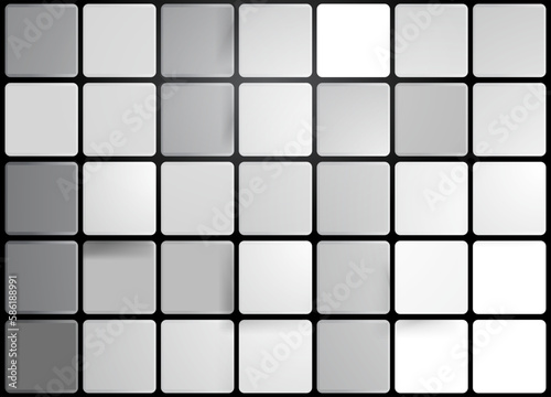 Vector 3D background texture of White and Grey round edged cubes. Accurate neat pattern made of square shapes with rounded edges in white gray colors. Technology square background. 3D Vector EPS10.