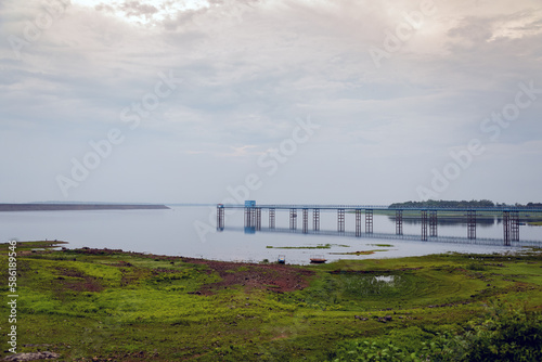 Dam in Mukutmanipur  West Bengal with a beautiful landscape in the background. Cloudy day.